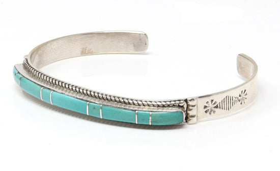 Sterling Silver & Green Turquoise Inlay Bracelet by Livingston