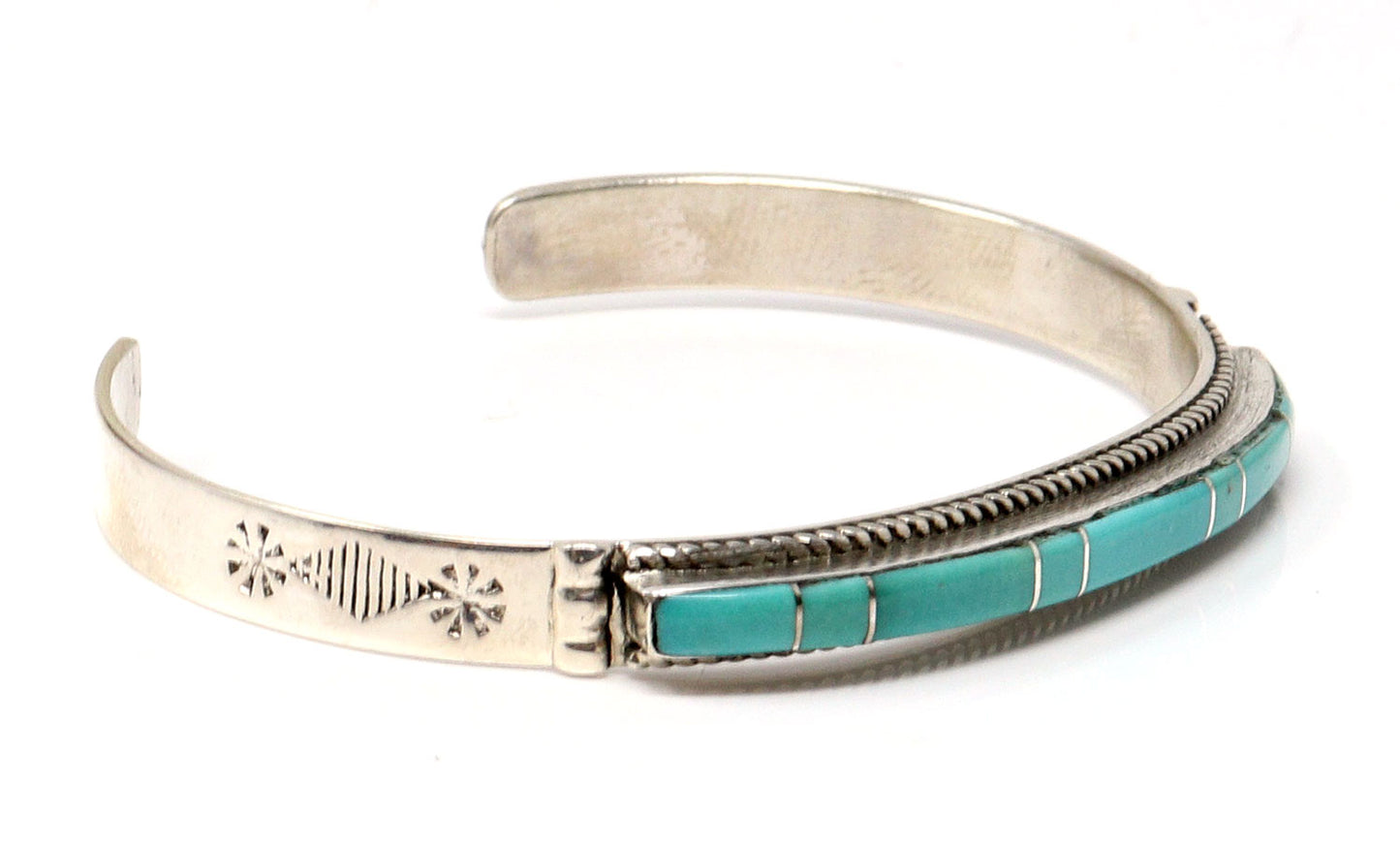 Sterling Silver & Green Turquoise Inlay Bracelet by Livingston