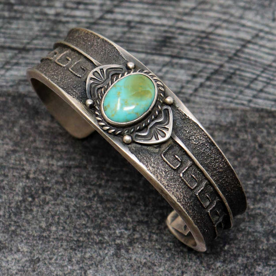 Load image into Gallery viewer, Tufa Cast Bracelet With Royston Turquoise Setting
