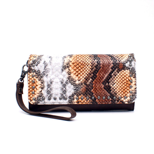 Angel Ranch Studded Python Print Clutch