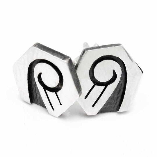 3/8" Hexagon Hopi Post Earrings - Clouds & Rain