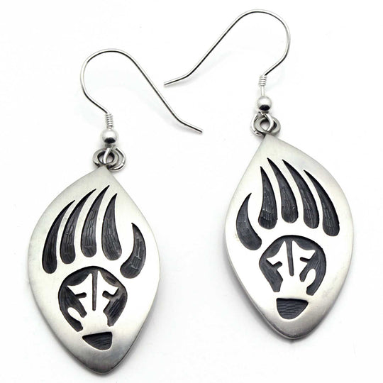 1 1/4" Hopi Sterling Silver Earrings -Bear Paw
