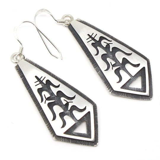 1.75" Hopi Silver Overlay Corn stalk Earrings