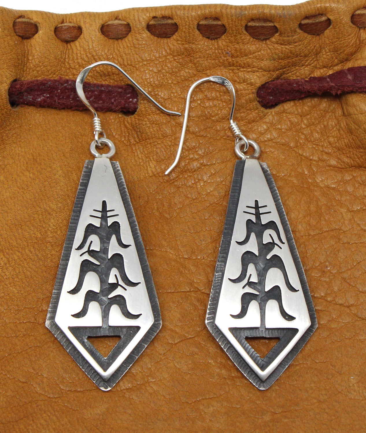1.75" Hopi Silver Overlay Corn stalk Earrings