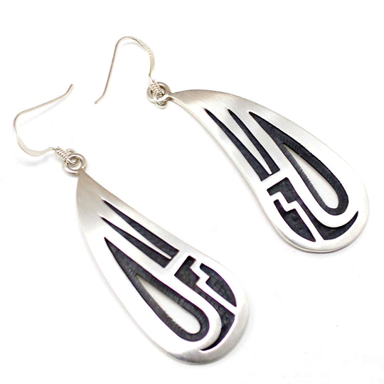 1.75" Hopi Silver Overlay Clouds & Rain Earrings