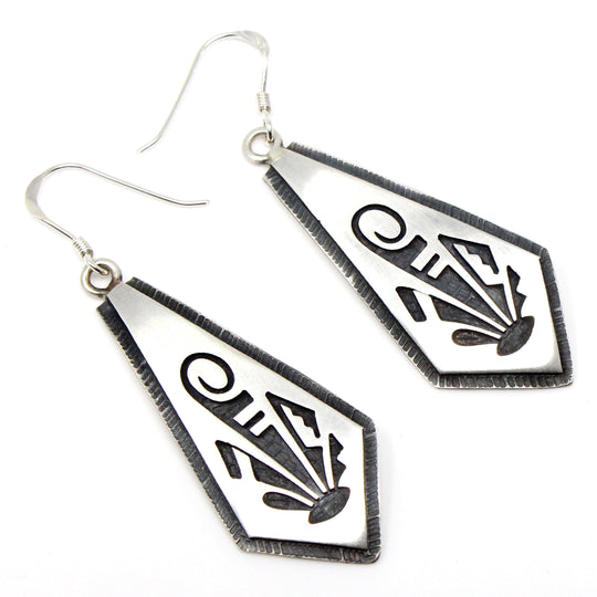 1.75" Hopi Silver Overlay Prayer Feathers Earrings