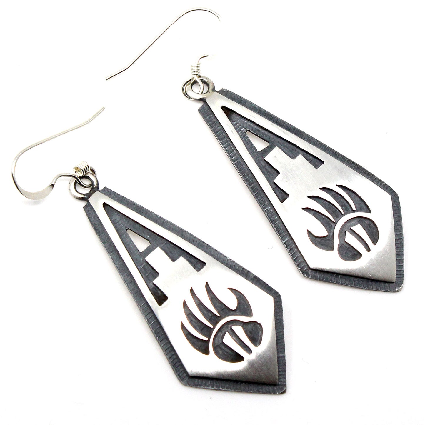 Hopi 1.75" Sterling Silver Bear Paw Earrings