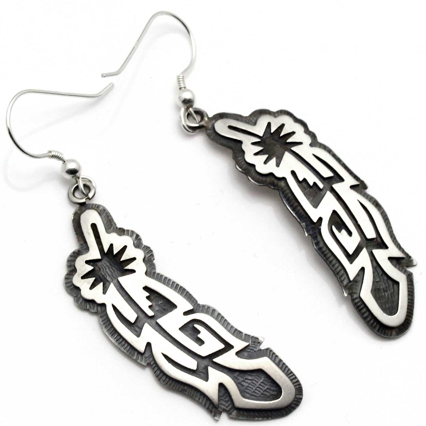 1 7/8" Hopi Sterling Silver Earrings - Feather