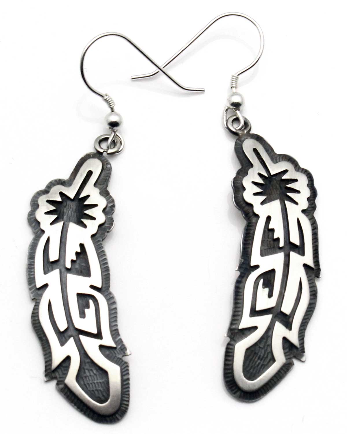 1 7/8" Hopi Sterling Silver Earrings - Feather