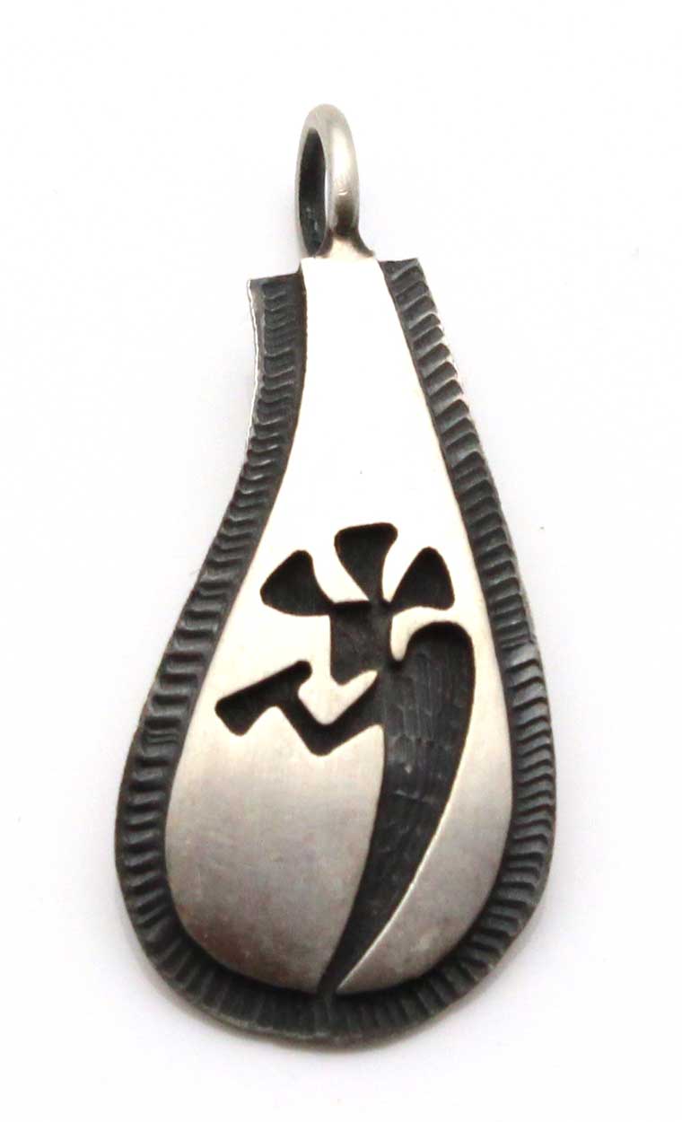 1" Hopi Sterling Silver Overlay Kokopelli Pendant