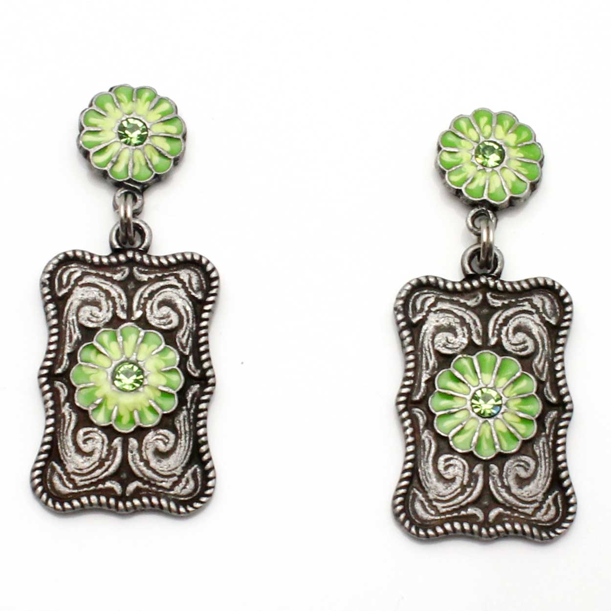 Load image into Gallery viewer, Green Western Floral Earrings by CC
