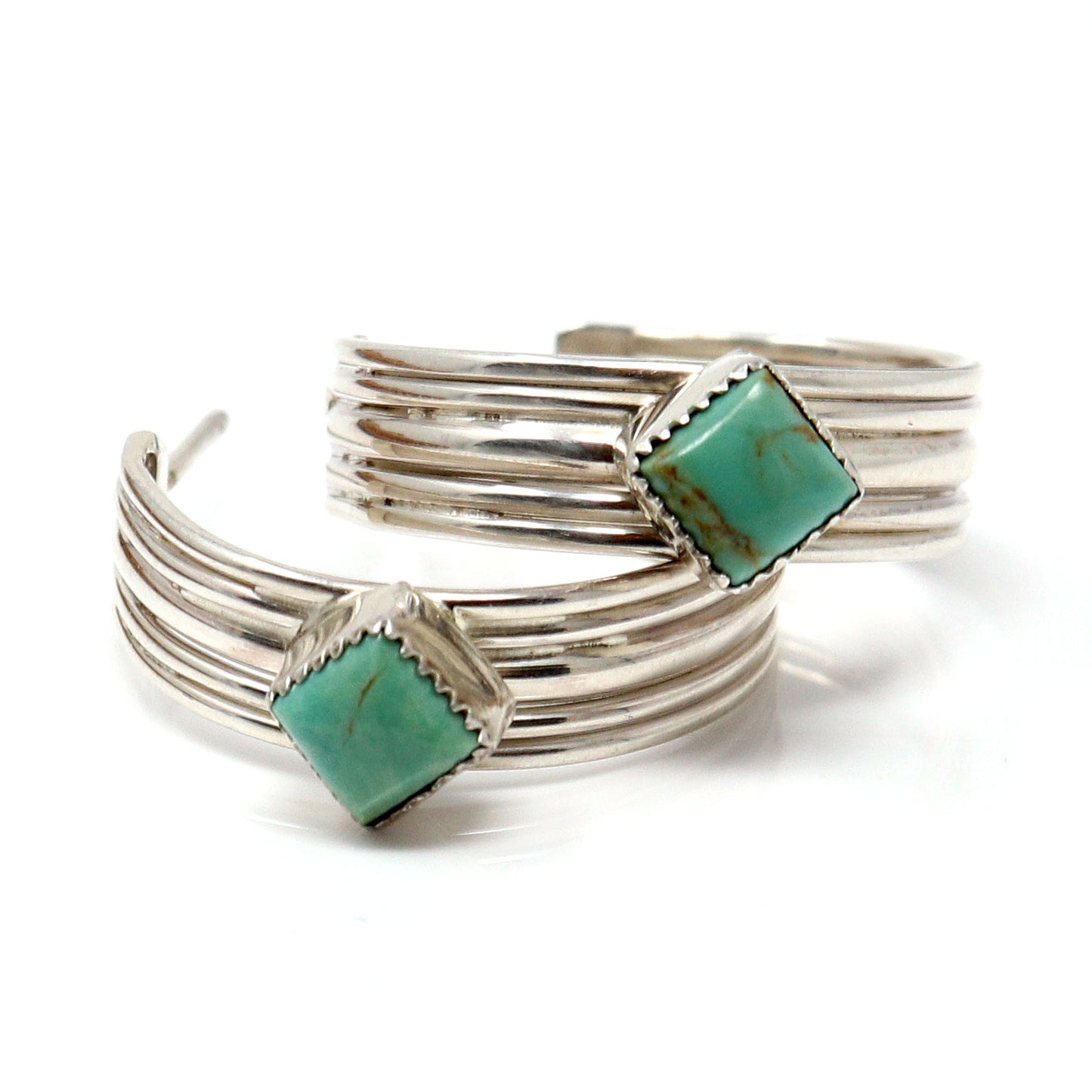 Load image into Gallery viewer, Silver &amp;amp; Turquoise Hoop Earrings

