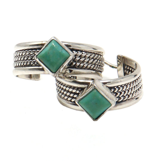 Silver & Turquoise Hoop Earrings by Tahe