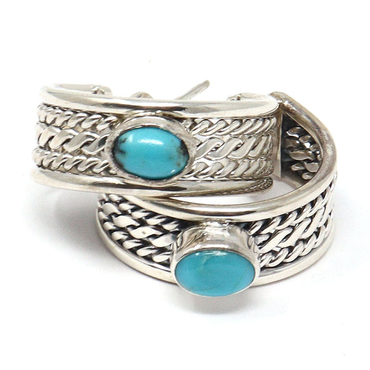 Silver & Turquoise Hoop Earrings by Tahe
