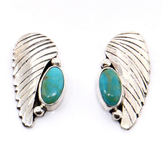 Turquoise & Silver Leaf Earrings