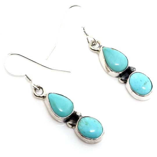 Two Stone Turquoise & Silver Dangle Earrings