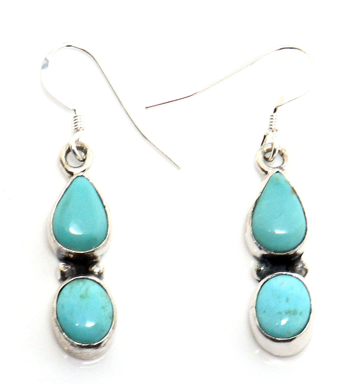 Two Stone Turquoise & Silver Dangle Earrings