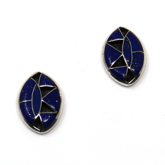 Lapis Inlaid Zuni Post Earrings by Quandalacy