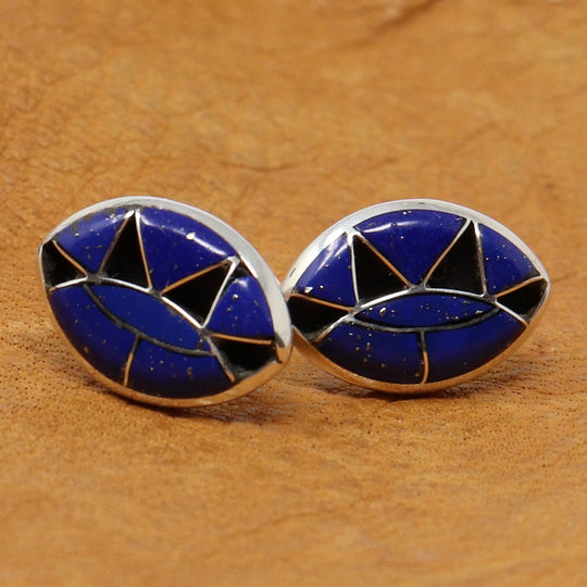 Lapis Inlaid Zuni Post Earrings by Quandalacy
