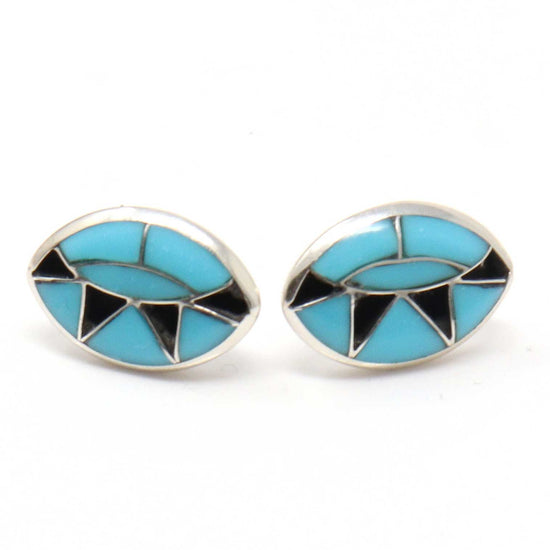 Turquoise Inlay Oval Stud Earrings by Quandalacy