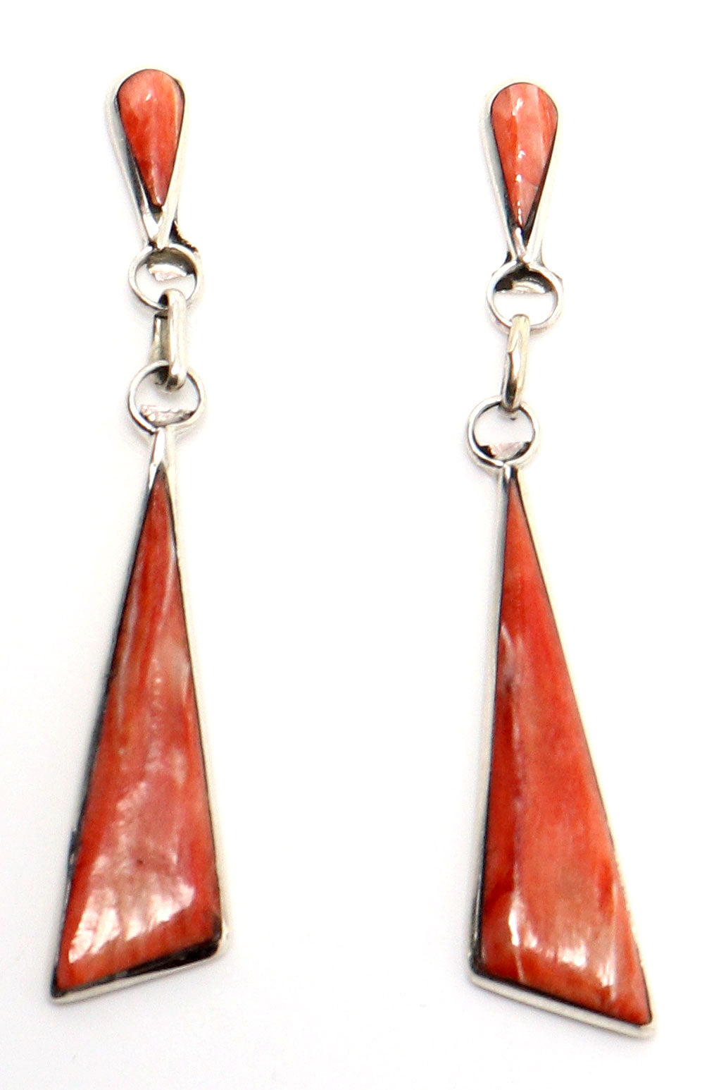 Load image into Gallery viewer, Zuni 2&amp;quot; Sterling Silver &amp;amp; Red Spiny Oyster Dangles
