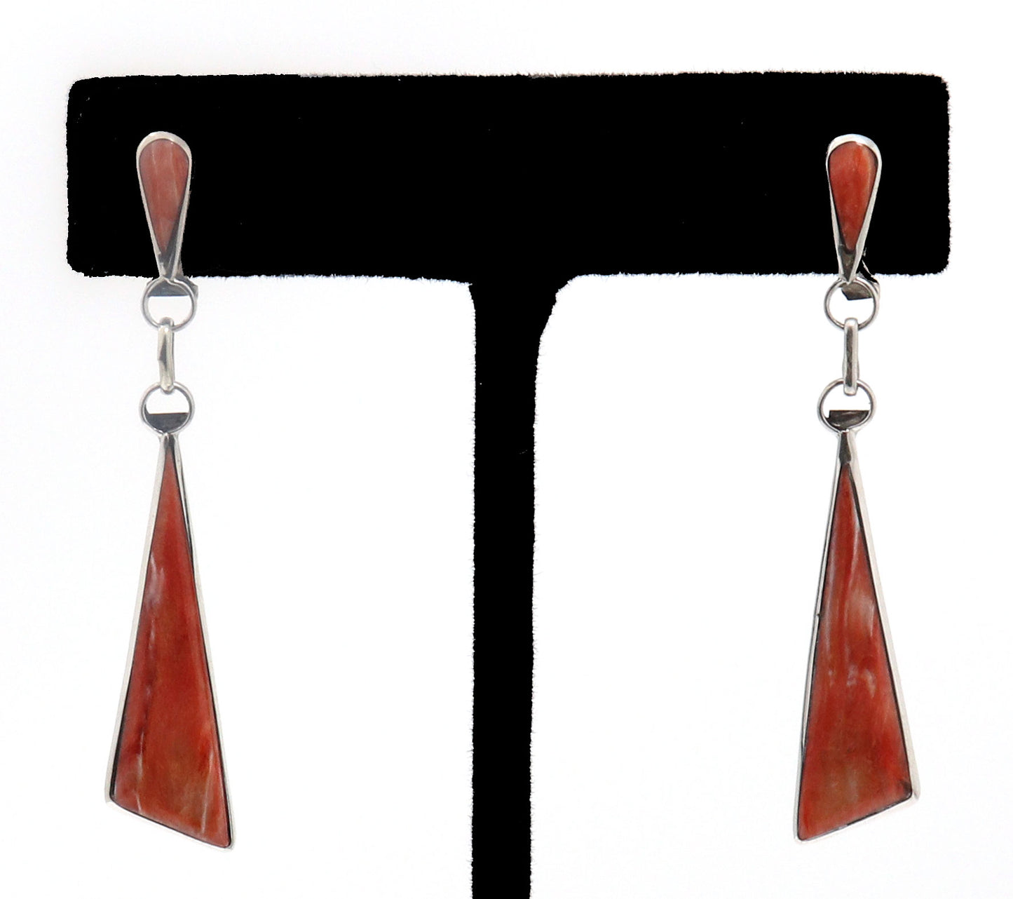 Load image into Gallery viewer, Zuni 2&amp;quot; Sterling Silver &amp;amp; Red Spiny Oyster Dangles
