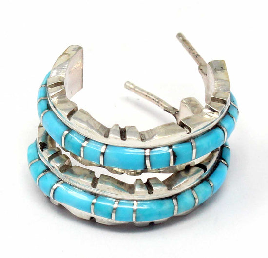 Load image into Gallery viewer, Zuni Turquoise Hoop Earrings by Lalio
