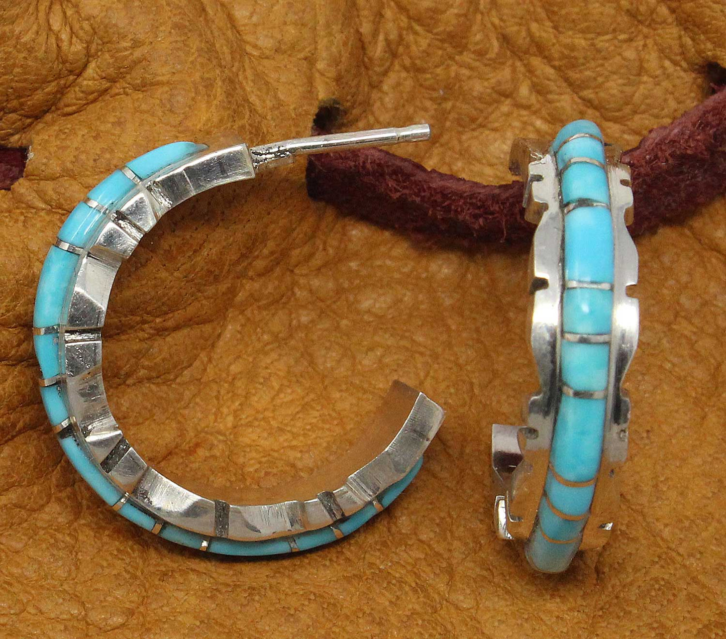 Load image into Gallery viewer, Zuni Turquoise Hoop Earrings by Lalio
