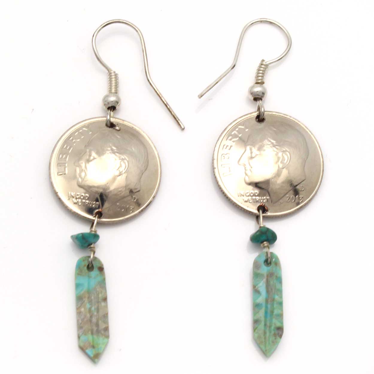 Load image into Gallery viewer, Roosevelt Dime Feather Earrings
