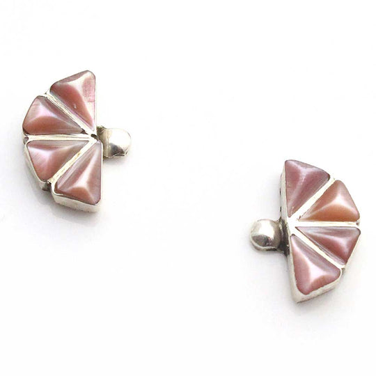 Zuni Pink Mussel Shell Channel Inlay Earrings by Quewtawki