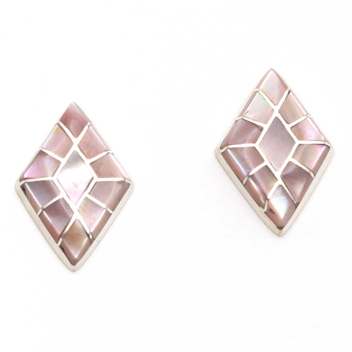 Pink Mussel Shell Channel Inlay Stud Earrings by Epaloose | 3/4" x 1/2"