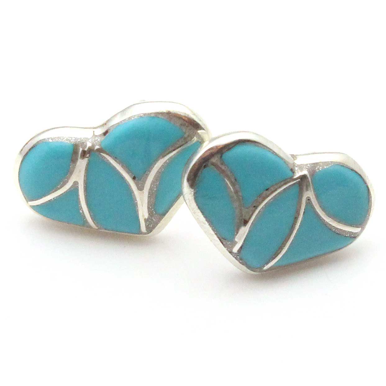 Zuni Turquoise Inlay Heart Earrings by Leekya