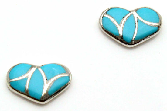 Zuni Turquoise Inlay Heart Earrings by Leekya