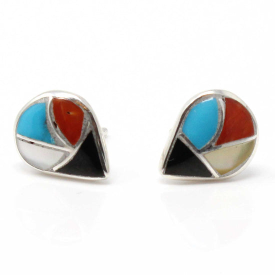 Load image into Gallery viewer, Zuni Multi-Stone &amp;amp; Silver Tear Drop Earrings
