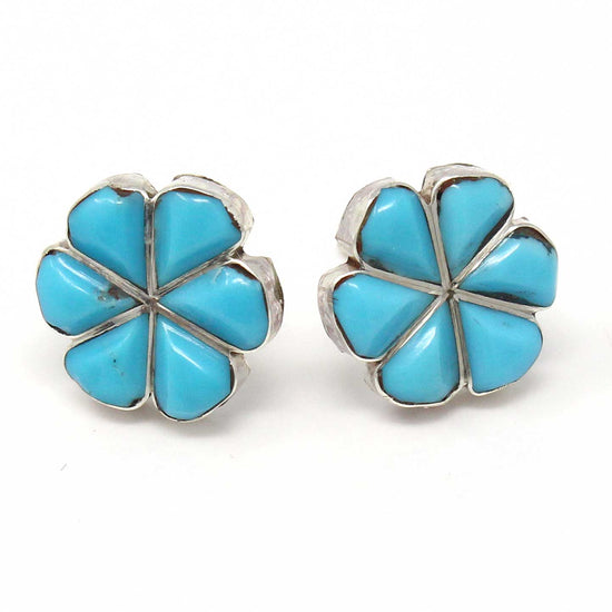 Load image into Gallery viewer, Zuni Turquoise Inlay Flower Stud Earrings
