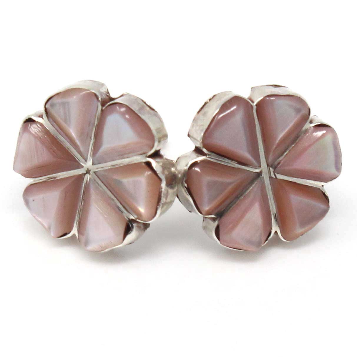 Load image into Gallery viewer, Zuni Pink Mussel Inlay Flower Stud Earrings
