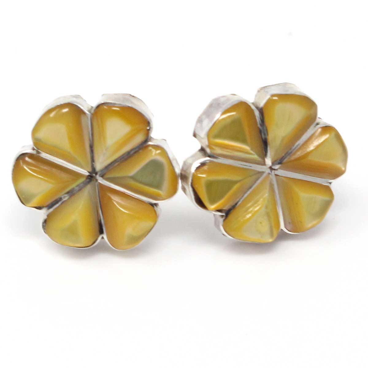 Zuni Yellow Clam Shell Inlay Flower Stud Earrings