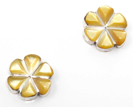 Zuni Yellow Clam Shell Inlay Flower Stud Earrings