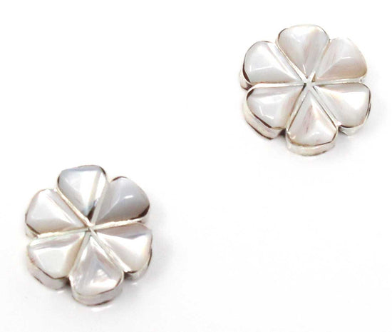 Zuni Mother of Pearl Inlay Flower Stud Earrings