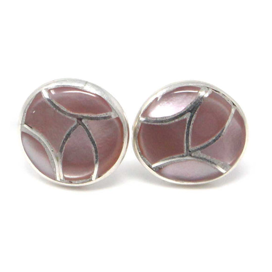 Load image into Gallery viewer, Zuni Pink Mussel Shell Channel Inlay Earrings.
