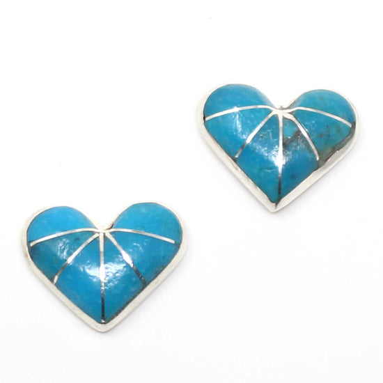 Dark Blue Turquoise Zuni Inlaid Heart Earrings