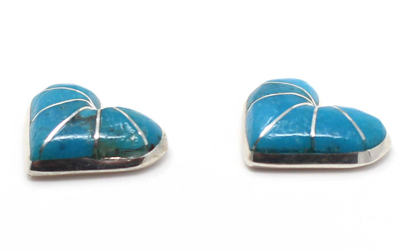 Dark Blue Turquoise Zuni Inlaid Heart Earrings