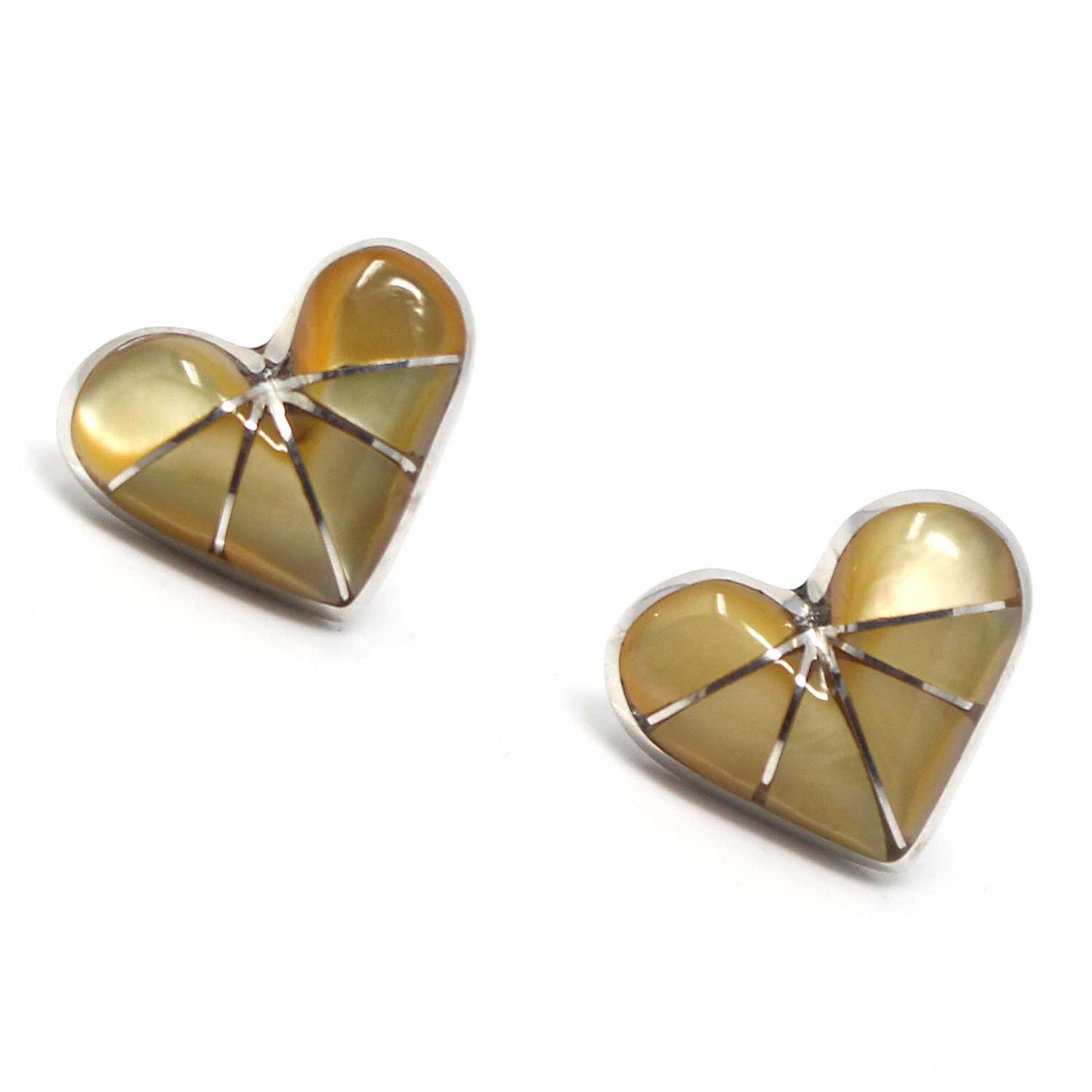 Zuni Yellow Clam Shell Inlay Heart Stud Earrings