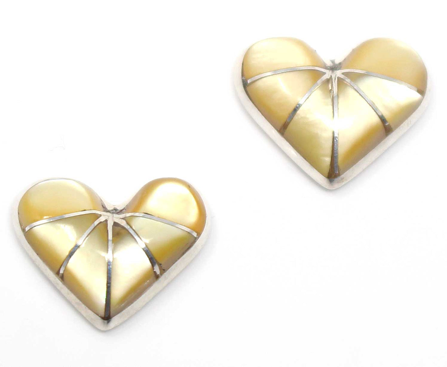 Zuni Yellow Clam Shell Inlay Heart Stud Earrings
