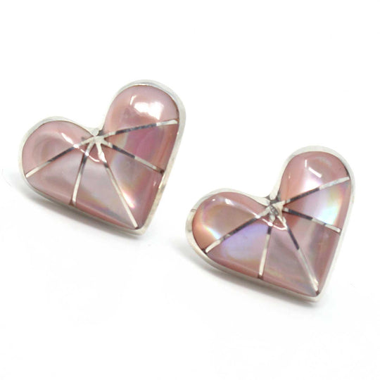 Pink Mussel Shell Inlay Heart Stud Earrings