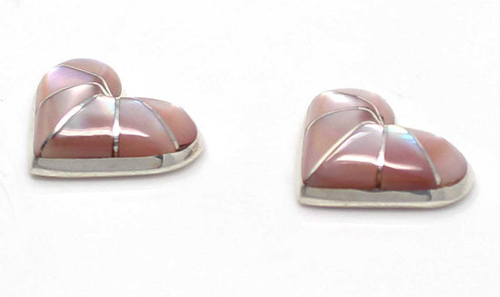 Load image into Gallery viewer, Pink Mussel Shell Inlay Heart Stud Earrings
