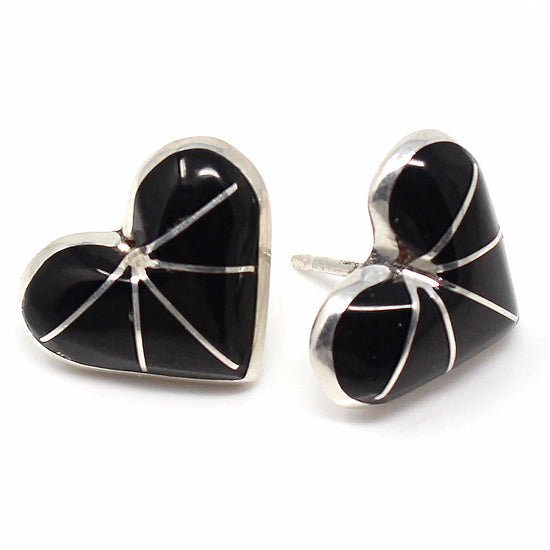 Load image into Gallery viewer, Black Jet Inlay Heart Stud Earrings
