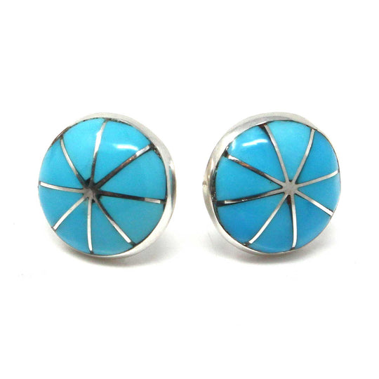 Zuni Turquoise Inlay Domed Earring by Kalestewa
