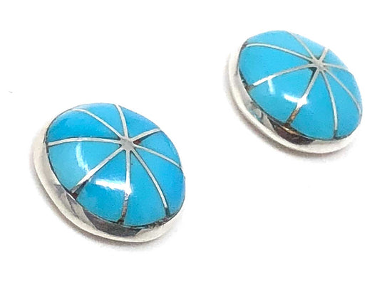 Zuni Turquoise Inlay Domed Earring by Kalestewa