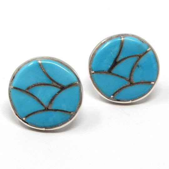 Zuni Turquoise Inlay Button Earrings by Kallestewa